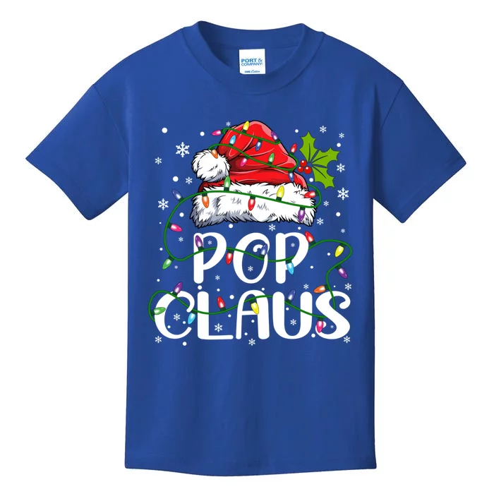 Pop Claus Christmas Santa Hat Matching Family Xmas Lights Gift Kids T-Shirt