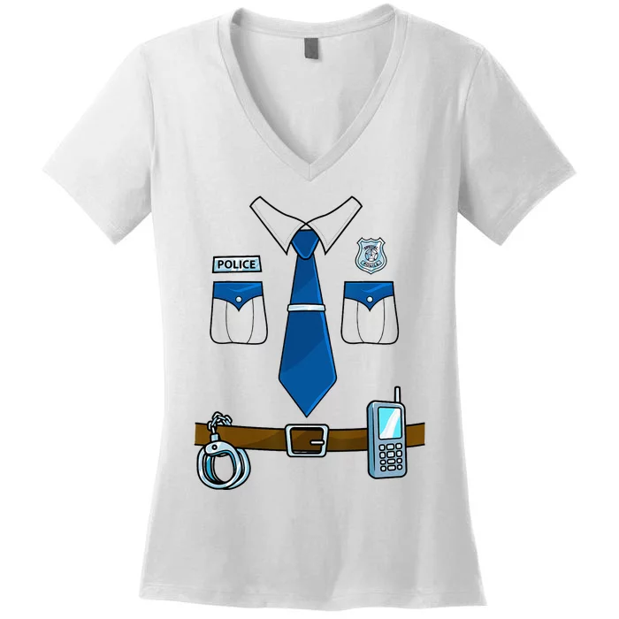 Police Costume Cop Uniform Officer Halloween Women's V-Neck T-Shirt