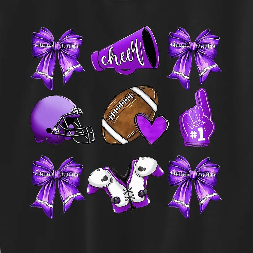 Purple Cheer Coquette Football Mom Kids Sweatshirt