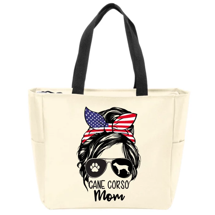 Proud Cane Corso Mom Messy Bun 4th of July Cane Corso Mom Zip Tote Bag