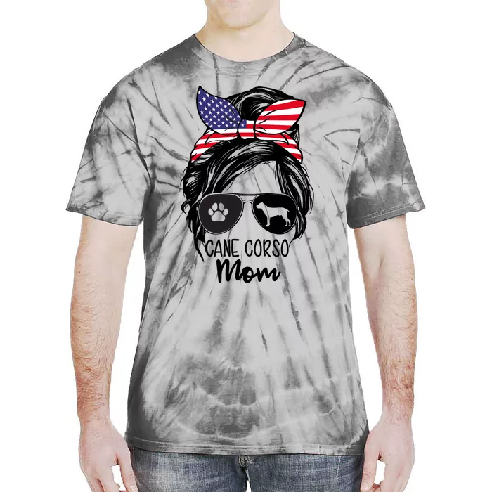 Proud Cane Corso Mom Messy Bun 4th of July Cane Corso Mom Tie-Dye T-Shirt