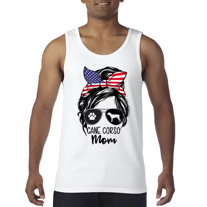 Proud Cane Corso Mom Messy Bun 4th of July Cane Corso Mom Tank Top