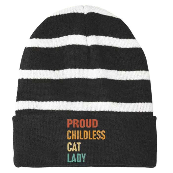 Proud Childless Cat Lady Karma Gift Striped Beanie with Solid Band