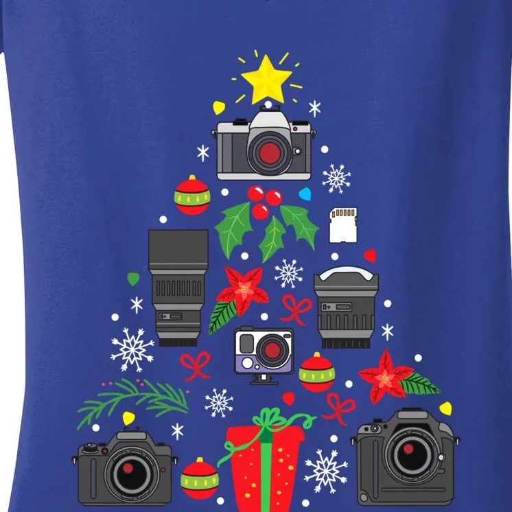 Photographer Camera Christmas Ornat Tree Funny Xmas Gift Great Gift Women's V-Neck T-Shirt