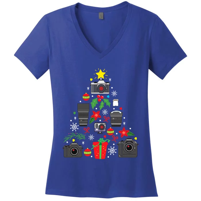 Photographer Camera Christmas Ornat Tree Funny Xmas Gift Great Gift Women's V-Neck T-Shirt