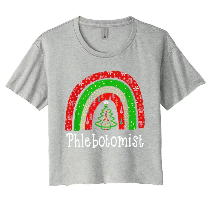 Phlebotomist Christmas Cute Rainbow Stethoscope Tree Xmas Gift Women's Crop Top Tee