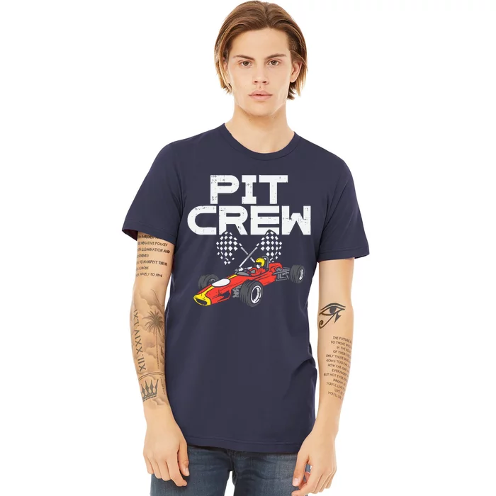 Pit Crew Checkered Flag Race Car Driver Racing Racer Gift Premium T-Shirt