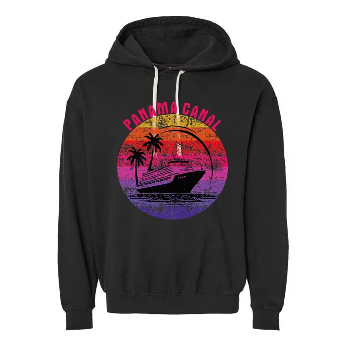 Panama Canal Cruise Retro Sunset Family Reunion Garment-Dyed Fleece Hoodie