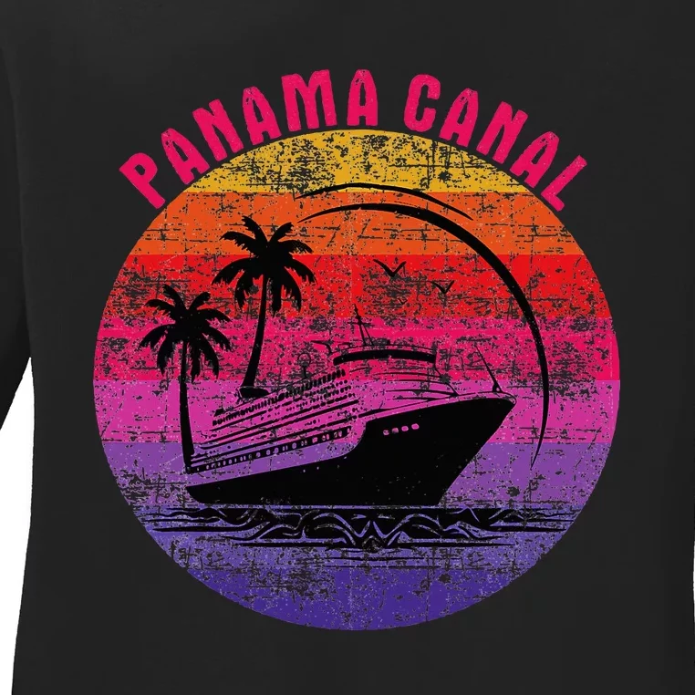 Panama Canal Cruise Retro Sunset Family Reunion Ladies Long Sleeve Shirt