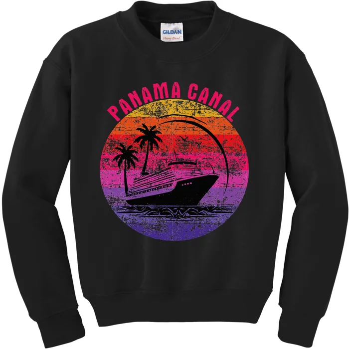 Panama Canal Cruise Retro Sunset Family Reunion Kids Sweatshirt