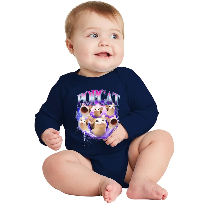 Popcat Cute Cat Popcat Funny Meme Coin For Cat Lover Baby Long Sleeve Bodysuit