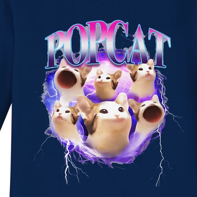 Popcat Cute Cat Popcat Funny Meme Coin For Cat Lover Baby Long Sleeve Bodysuit