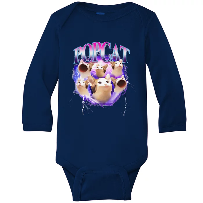 Popcat Cute Cat Popcat Funny Meme Coin For Cat Lover Baby Long Sleeve Bodysuit