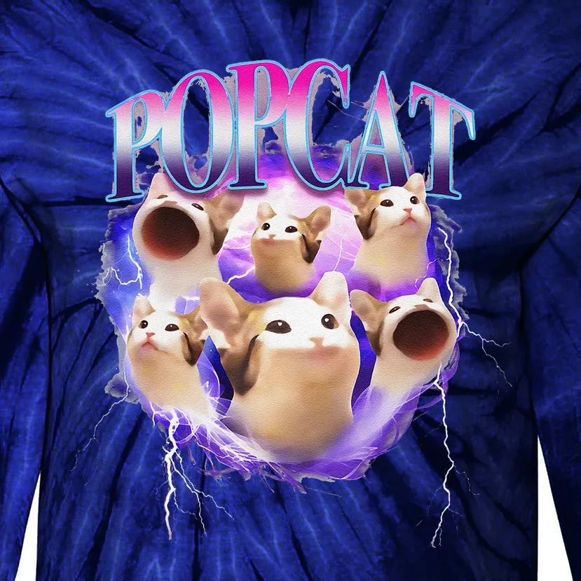 Popcat Cute Cat Popcat Funny Meme Coin For Cat Lover Tie-Dye Long Sleeve Shirt