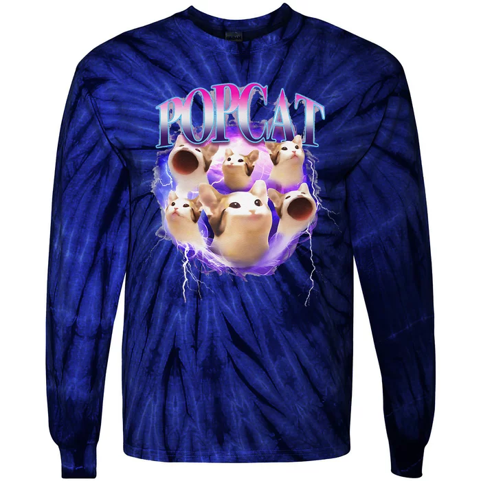 Popcat Cute Cat Popcat Funny Meme Coin For Cat Lover Tie-Dye Long Sleeve Shirt