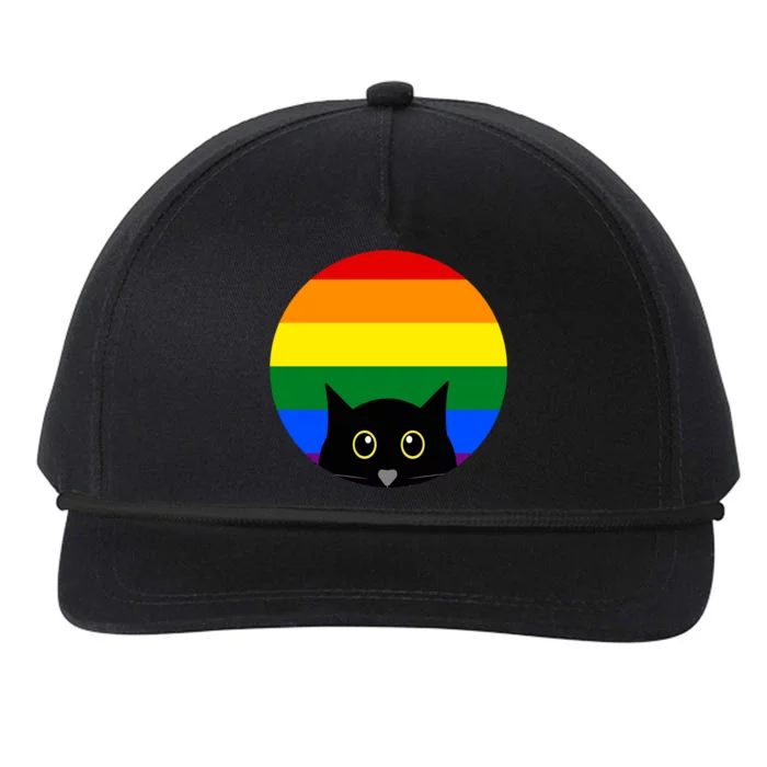 Peeking Cat Colorful Rainbow Snapback Five-Panel Rope Hat