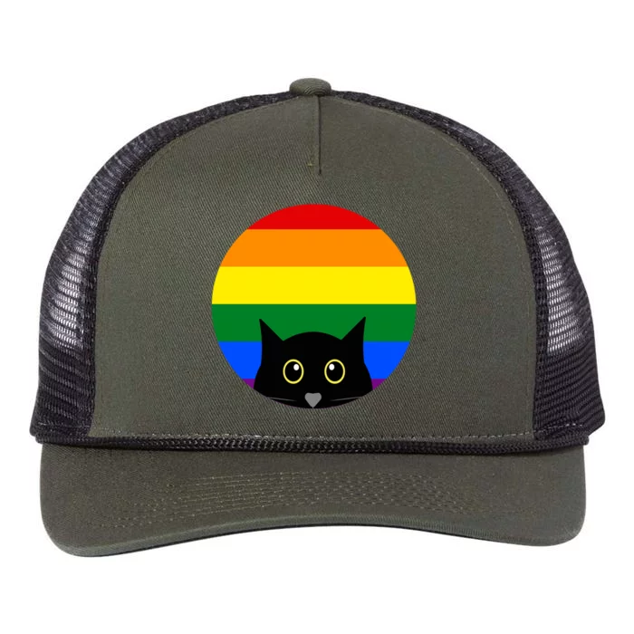 Peeking Cat Colorful Rainbow Retro Rope Trucker Hat Cap