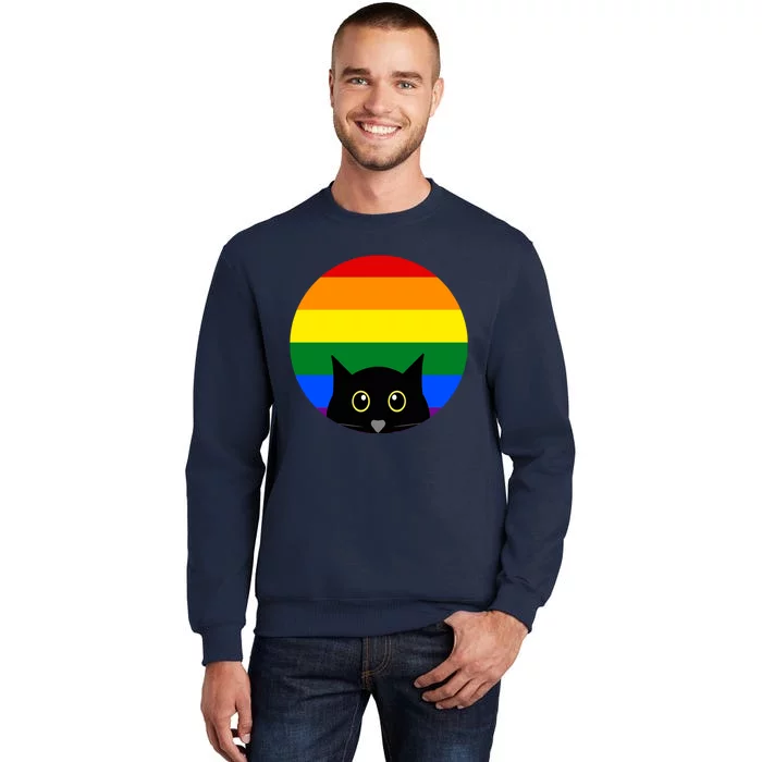 Peeking Cat Colorful Rainbow Tall Sweatshirt