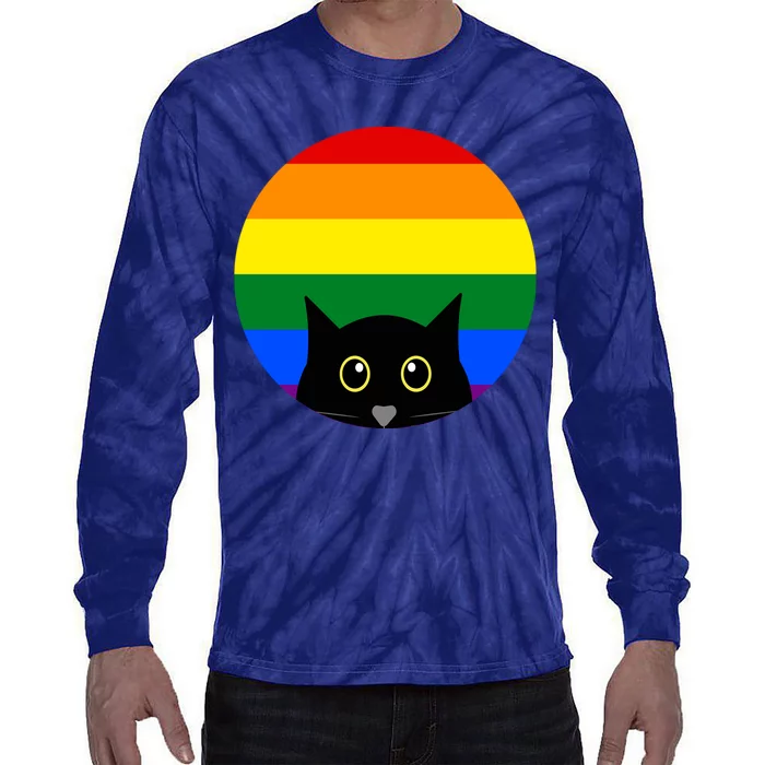 Peeking Cat Colorful Rainbow Tie-Dye Long Sleeve Shirt