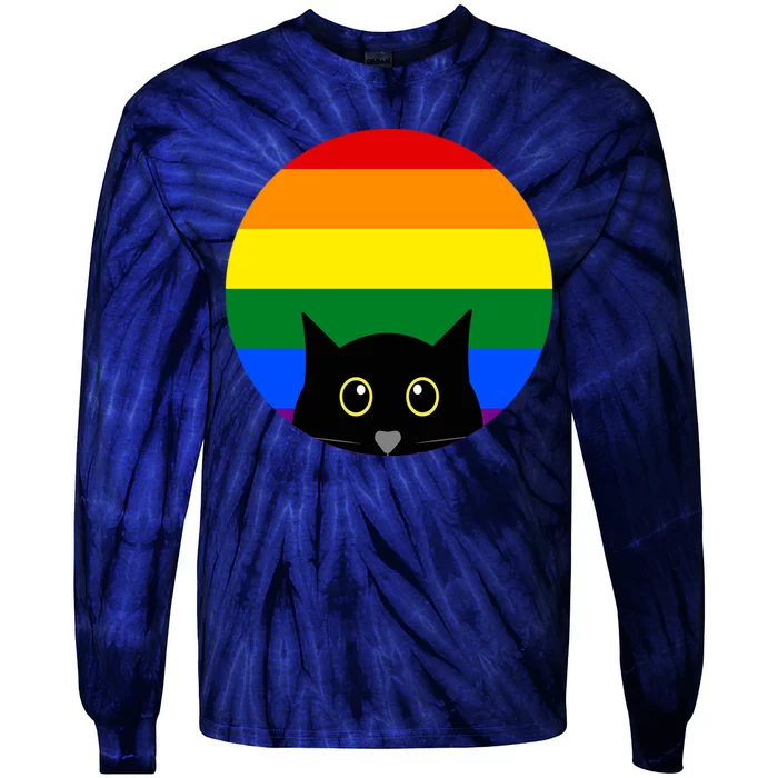 Peeking Cat Colorful Rainbow Tie-Dye Long Sleeve Shirt