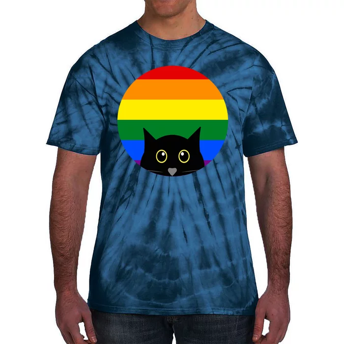 Peeking Cat Colorful Rainbow Tie-Dye T-Shirt