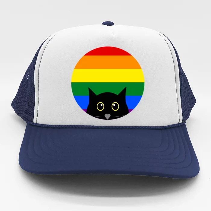 Peeking Cat Colorful Rainbow Trucker Hat