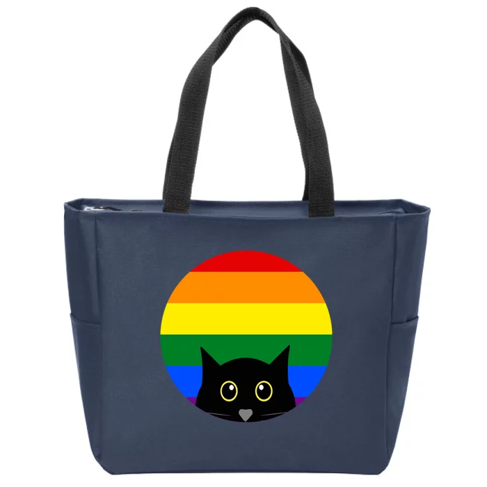 Peeking Cat Colorful Rainbow Zip Tote Bag