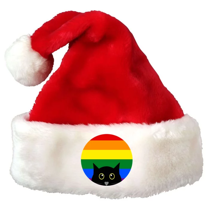 Peeking Cat Colorful Rainbow Premium Christmas Santa Hat