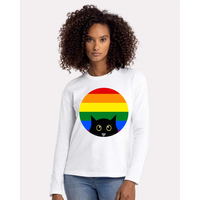 Peeking Cat Colorful Rainbow Womens Cotton Relaxed Long Sleeve T-Shirt