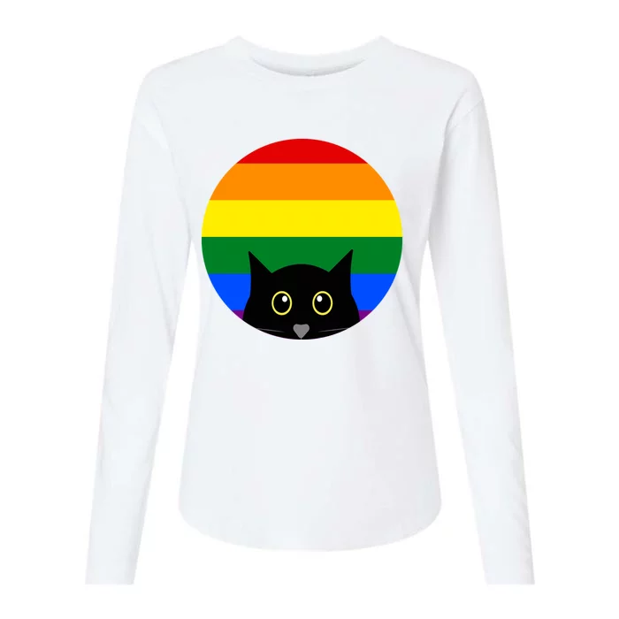 Peeking Cat Colorful Rainbow Womens Cotton Relaxed Long Sleeve T-Shirt