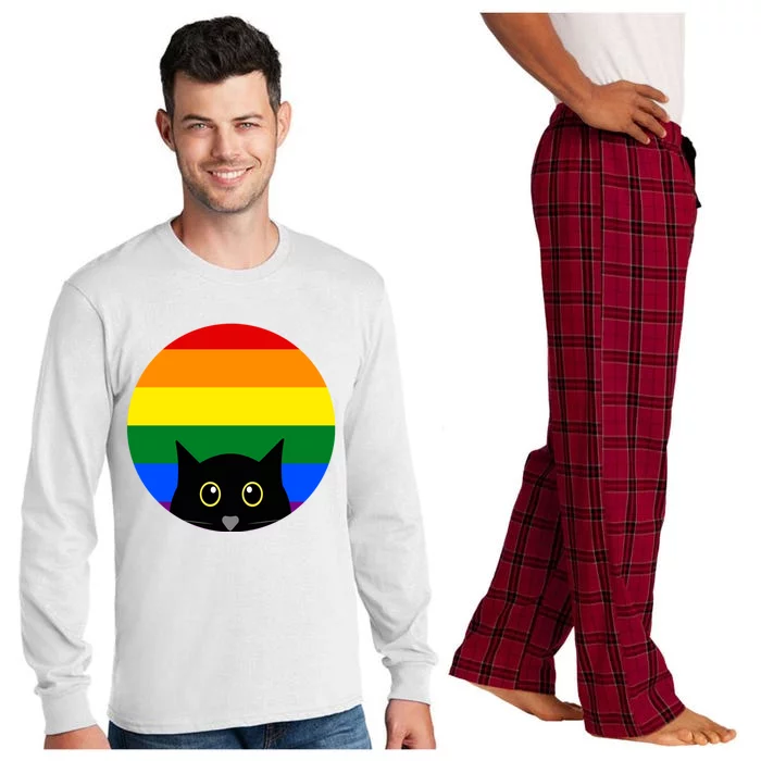 Peeking Cat Colorful Rainbow Long Sleeve Pajama Set