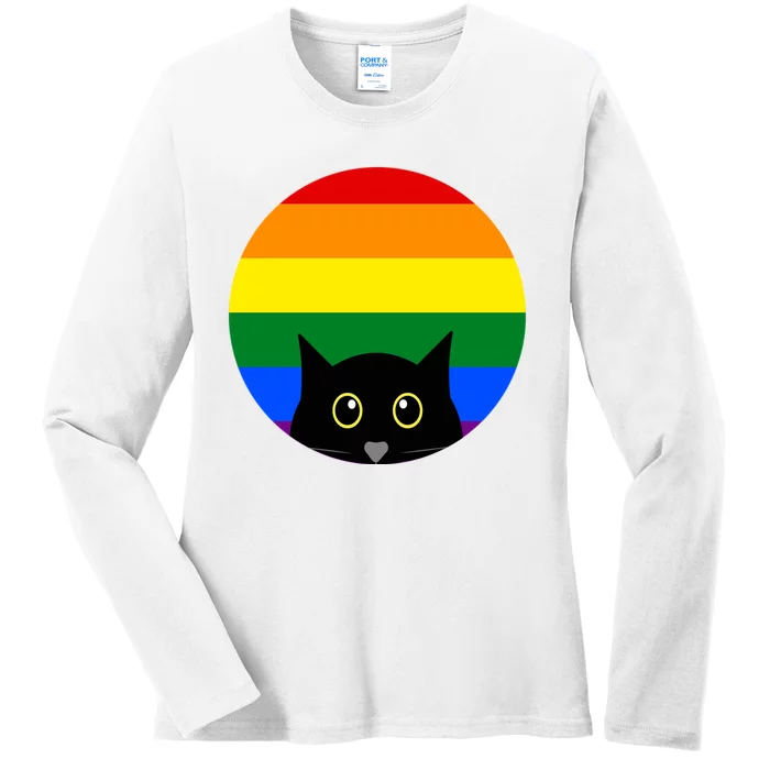 Peeking Cat Colorful Rainbow Ladies Long Sleeve Shirt