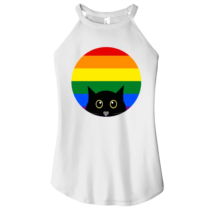 Peeking Cat Colorful Rainbow Women’s Perfect Tri Rocker Tank