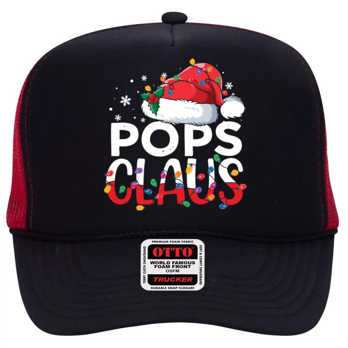 Pops Claus Christmas Santa Hat Matching Family Xmas Lights Funny Gift High Crown Mesh Trucker Hat