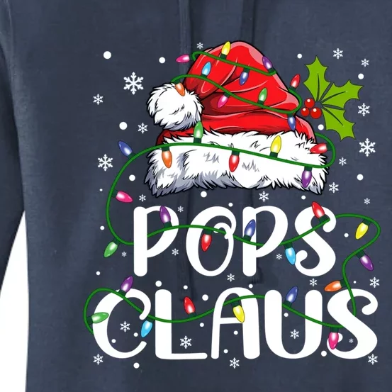 Pops Claus Christmas Santa Hat Matching Family Xmas Lights Gift Women's Pullover Hoodie