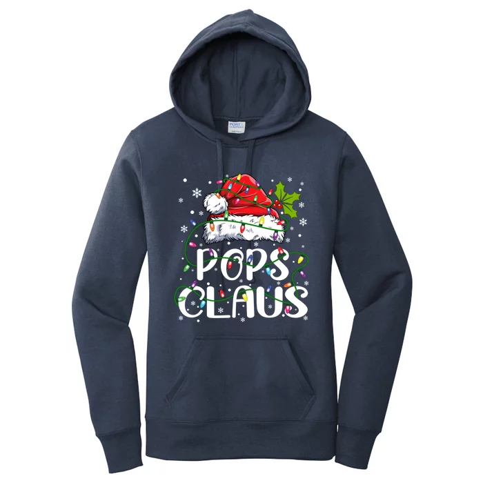 Pops Claus Christmas Santa Hat Matching Family Xmas Lights Gift Women's Pullover Hoodie