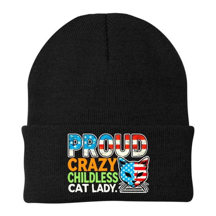 Proud Crazy Childless Cats Lady Cats Lover Usa Flag Knit Cap Winter Beanie