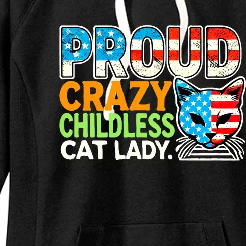 Proud Crazy Childless Cats Lady Cats Lover Usa Flag Women's Fleece Hoodie