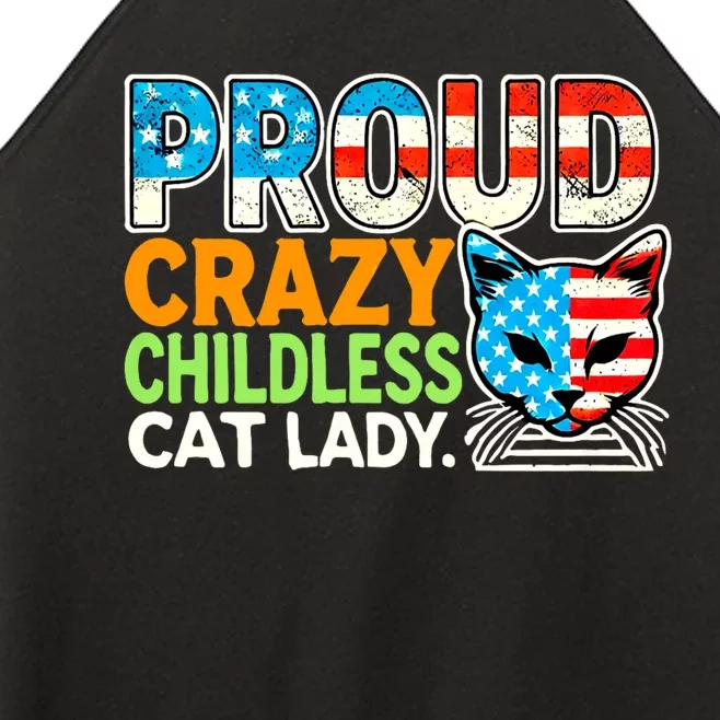 Proud Crazy Childless Cats Lady Cats Lover Usa Flag Women’s Perfect Tri Rocker Tank