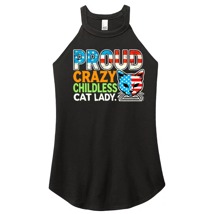 Proud Crazy Childless Cats Lady Cats Lover Usa Flag Women’s Perfect Tri Rocker Tank