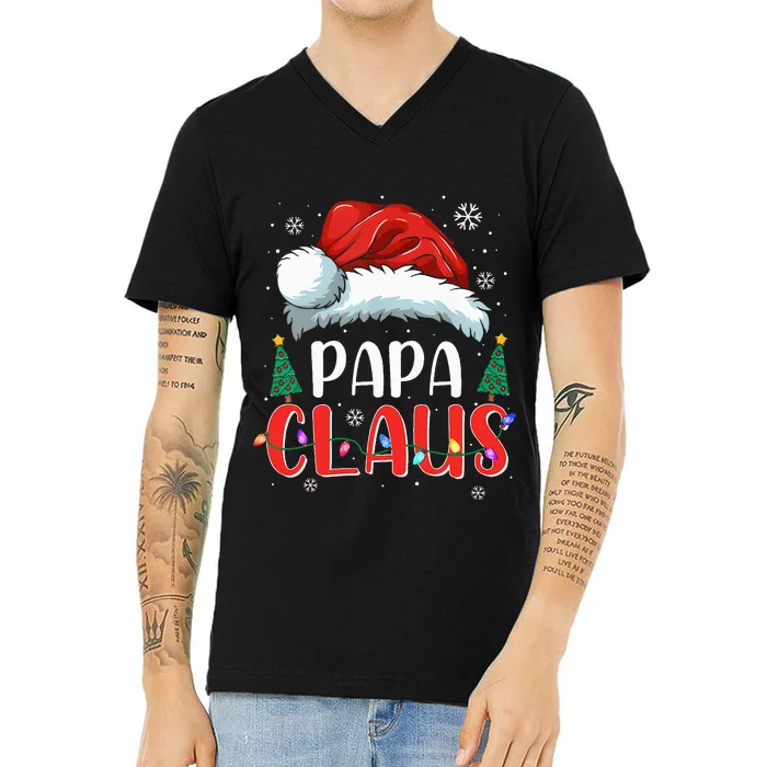 Papa Claus Christmas Lights Pajama Family Matching V-Neck T-Shirt