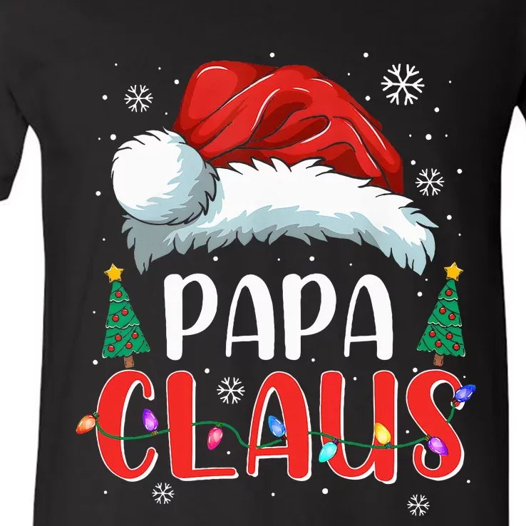 Papa Claus Christmas Lights Pajama Family Matching V-Neck T-Shirt