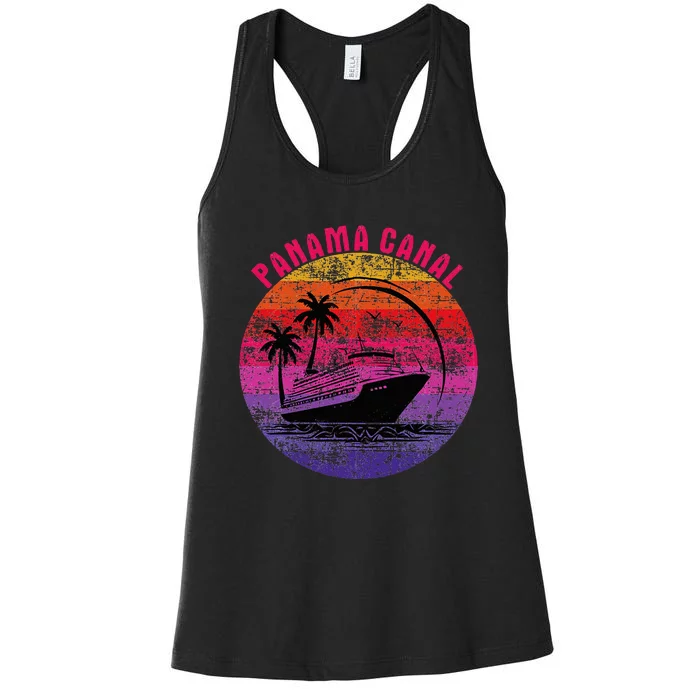 Panama Canal Cruise Retro Sunset Family Reunion Women's Racerback Tank