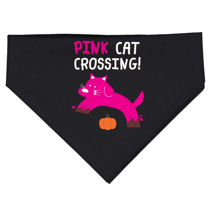 Pink Cat Crossing Pumskin Funny Halloween Gift USA-Made Doggie Bandana