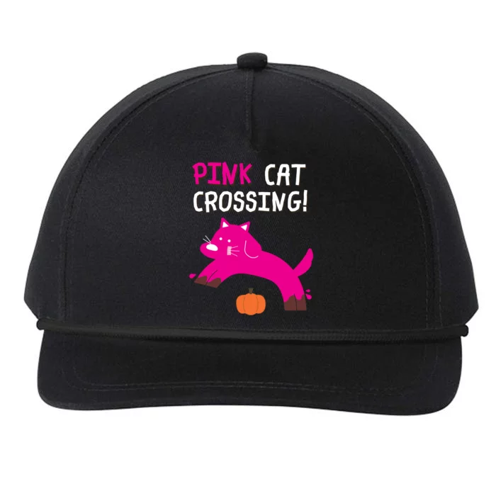 Pink Cat Crossing Pumskin Funny Halloween Gift Snapback Five-Panel Rope Hat