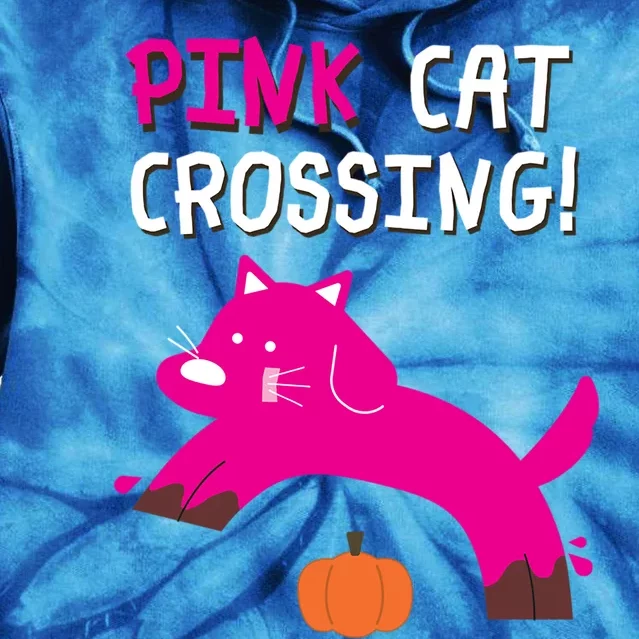 Pink Cat Crossing Pumskin Funny Halloween Gift Tie Dye Hoodie