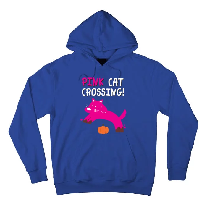 Pink Cat Crossing Pumskin Funny Halloween Gift Tall Hoodie