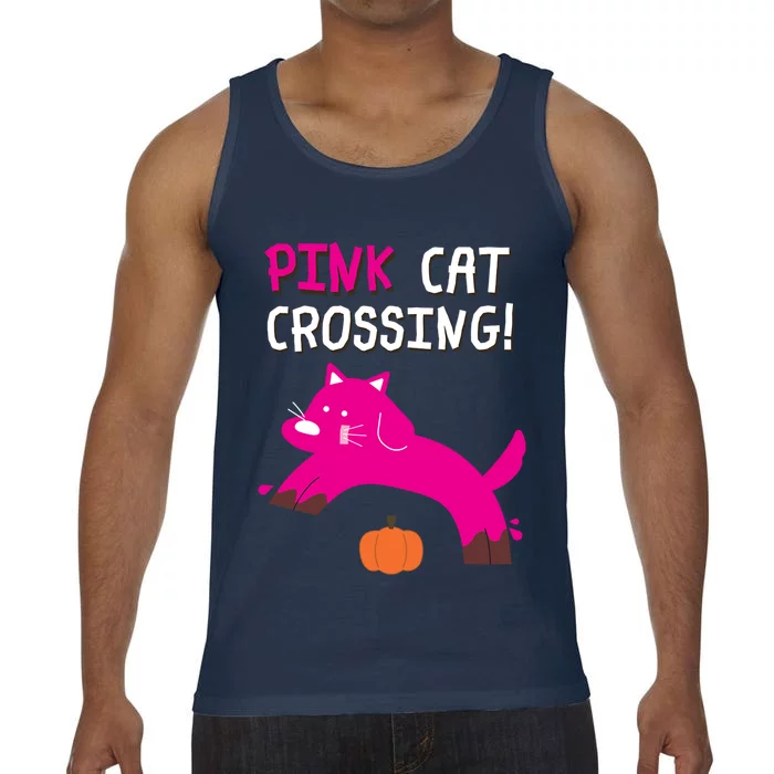 Pink Cat Crossing Pumskin Funny Halloween Gift Comfort Colors® Tank Top