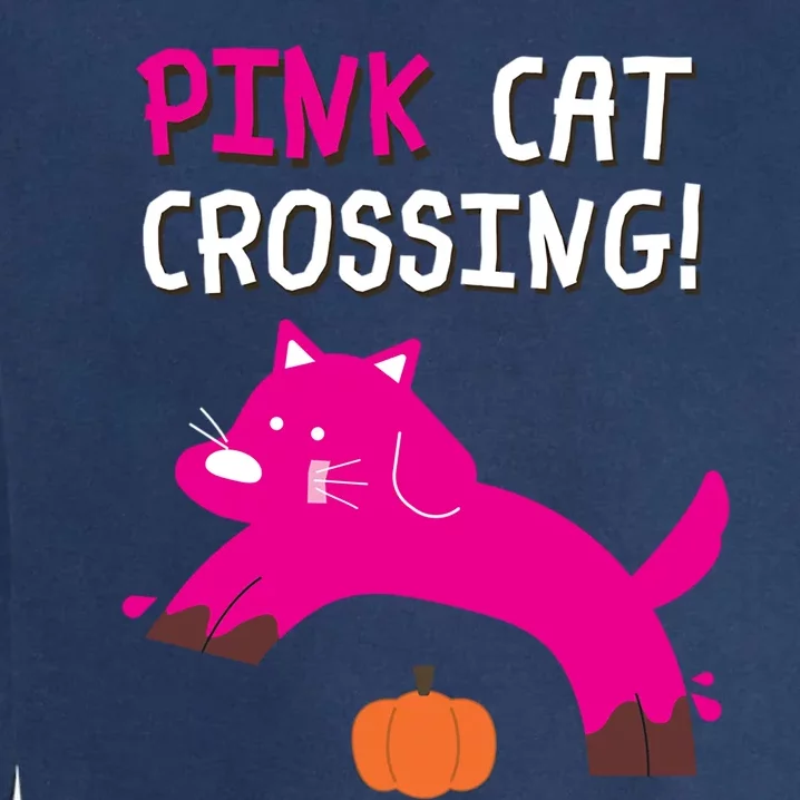 Pink Cat Crossing Pumskin Funny Halloween Gift Garment-Dyed Sweatshirt