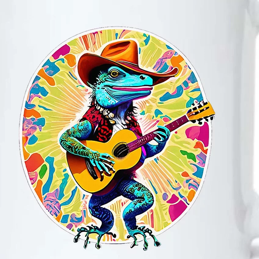 Psychedelic Country Cow Iguana Lizard Playing Guitar Black Color Changing Mug